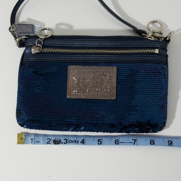 Coach Handbags - Poppy Coach blue sequin wristlet/clutch
